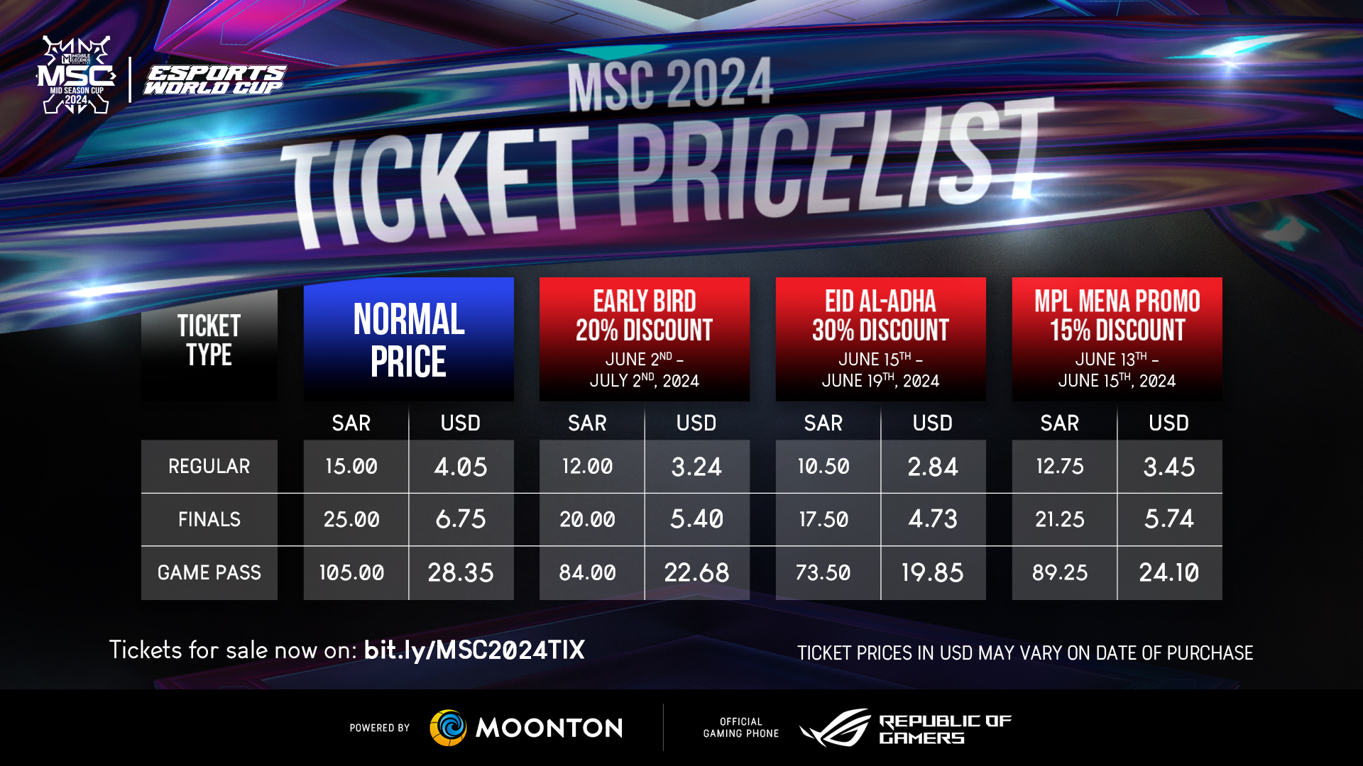 MSC 2024 Ticket Price